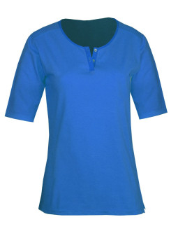 Tee-shirt marine DUMPING1 col tunisien boutons nacre femme