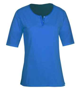 Tee-shirt marine DUMPING1 col tunisien boutons nacre femme