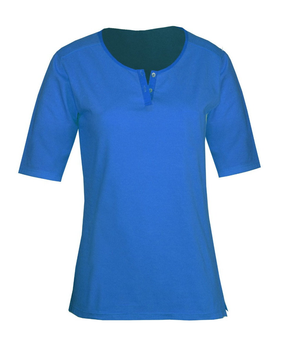 Tee-shirt marine DUMPING1 col tunisien boutons nacre femme