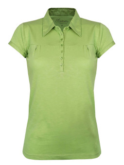 Polo femme vert coton – Col V, poche poitrine raffinée