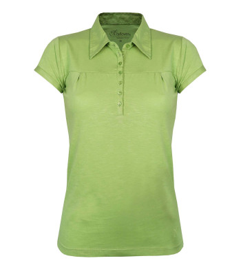 Polo femme vert coton – Col V, poche poitrine raffinée
