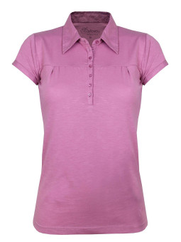 Polo femme mauve coton – Col V, poche poitrine chic
