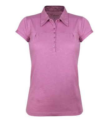 Polo femme mauve coton – Col V, poche poitrine chic