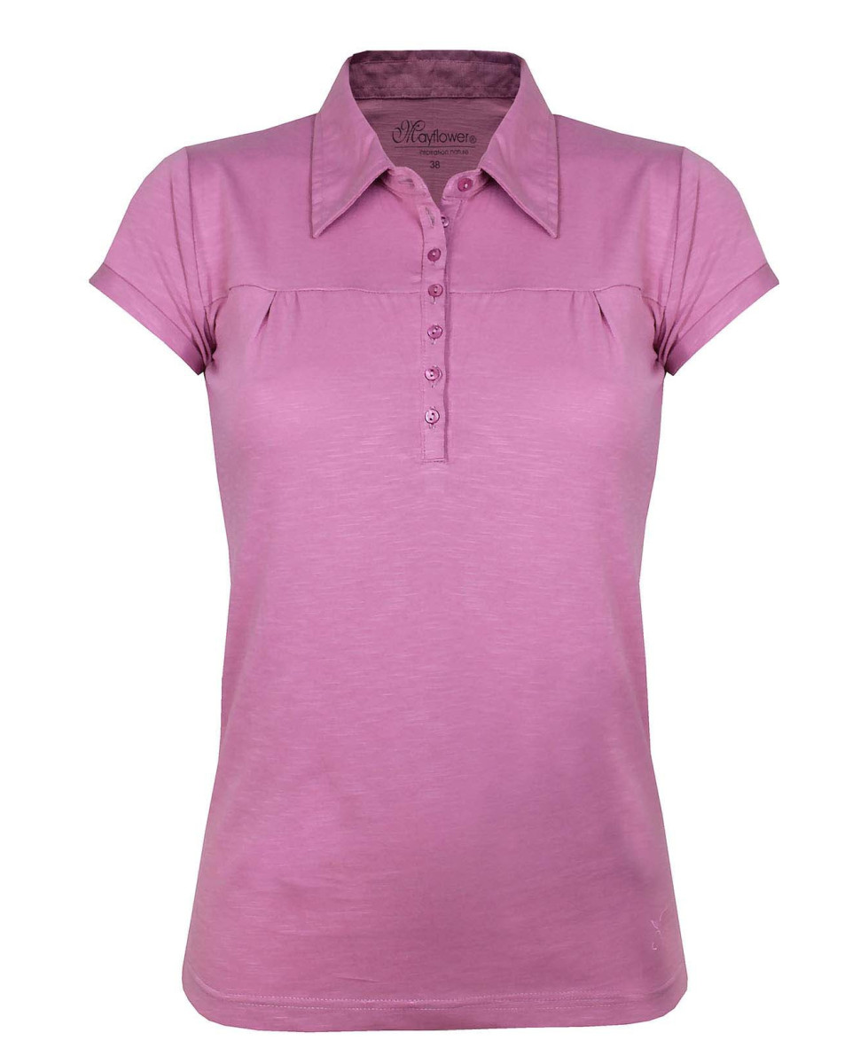 Polo femme mauve coton – Col V, poche poitrine chic