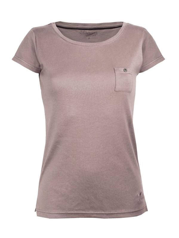 Tee-shirt beige DYLAN1 col bateau poche bois coton femme