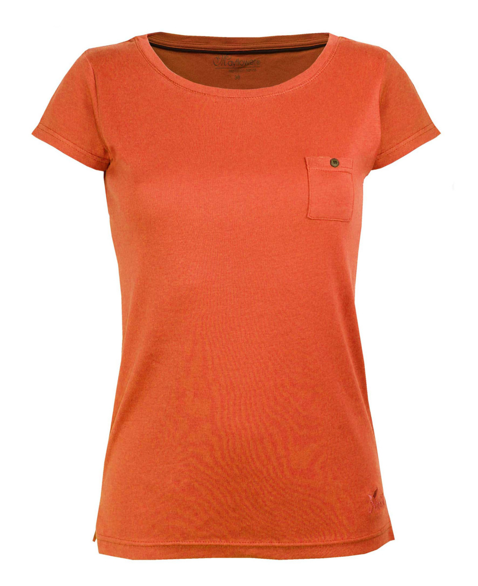 Tee-shirt orange DYLAN2 col bateau poche bois coton femme