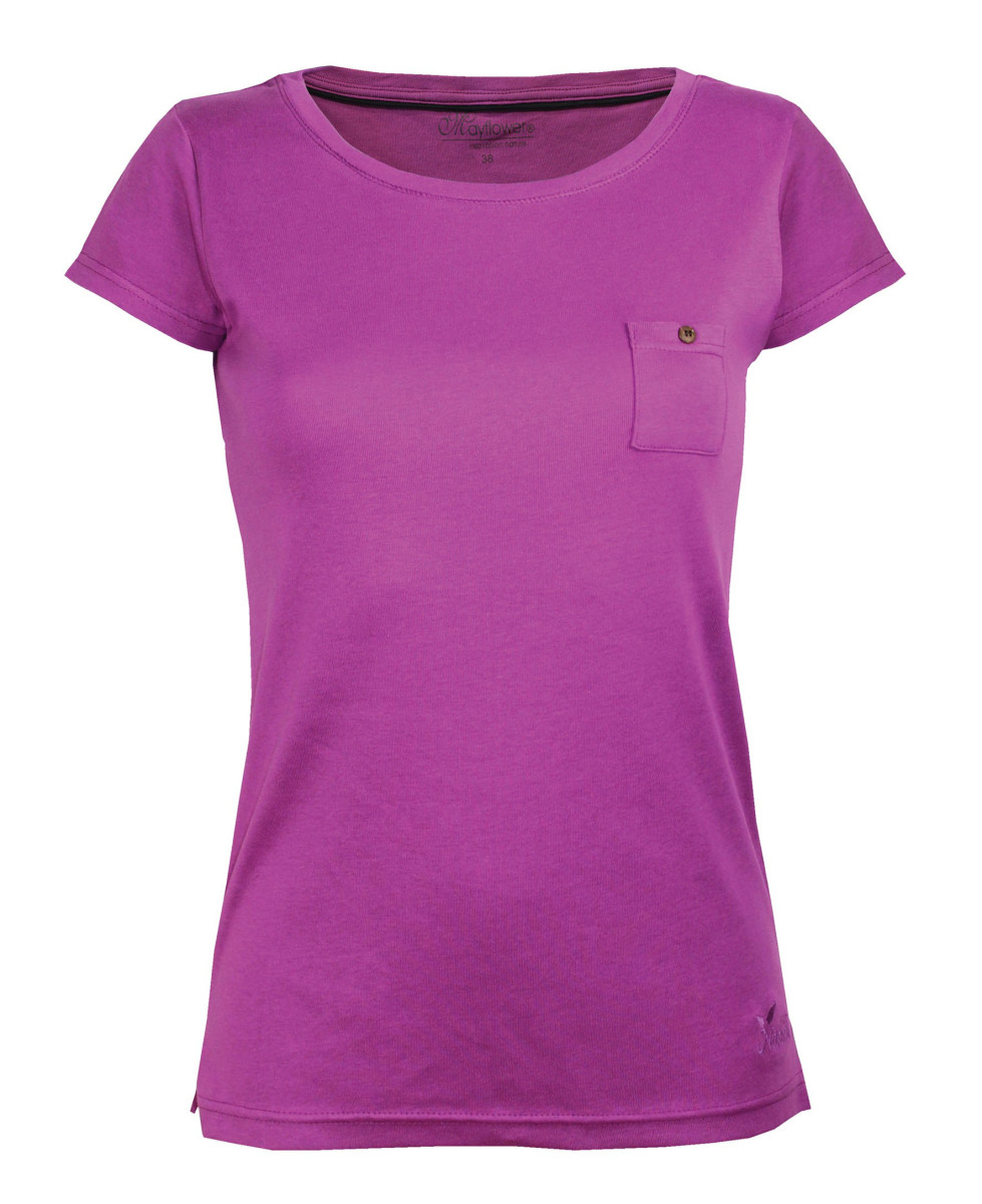 Tee-shirt pourpre DYLAN3 col bateau poche bois coton femme