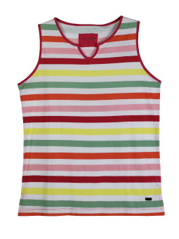 Débardeur femme multicolore coton – Rayures et col fantaisie