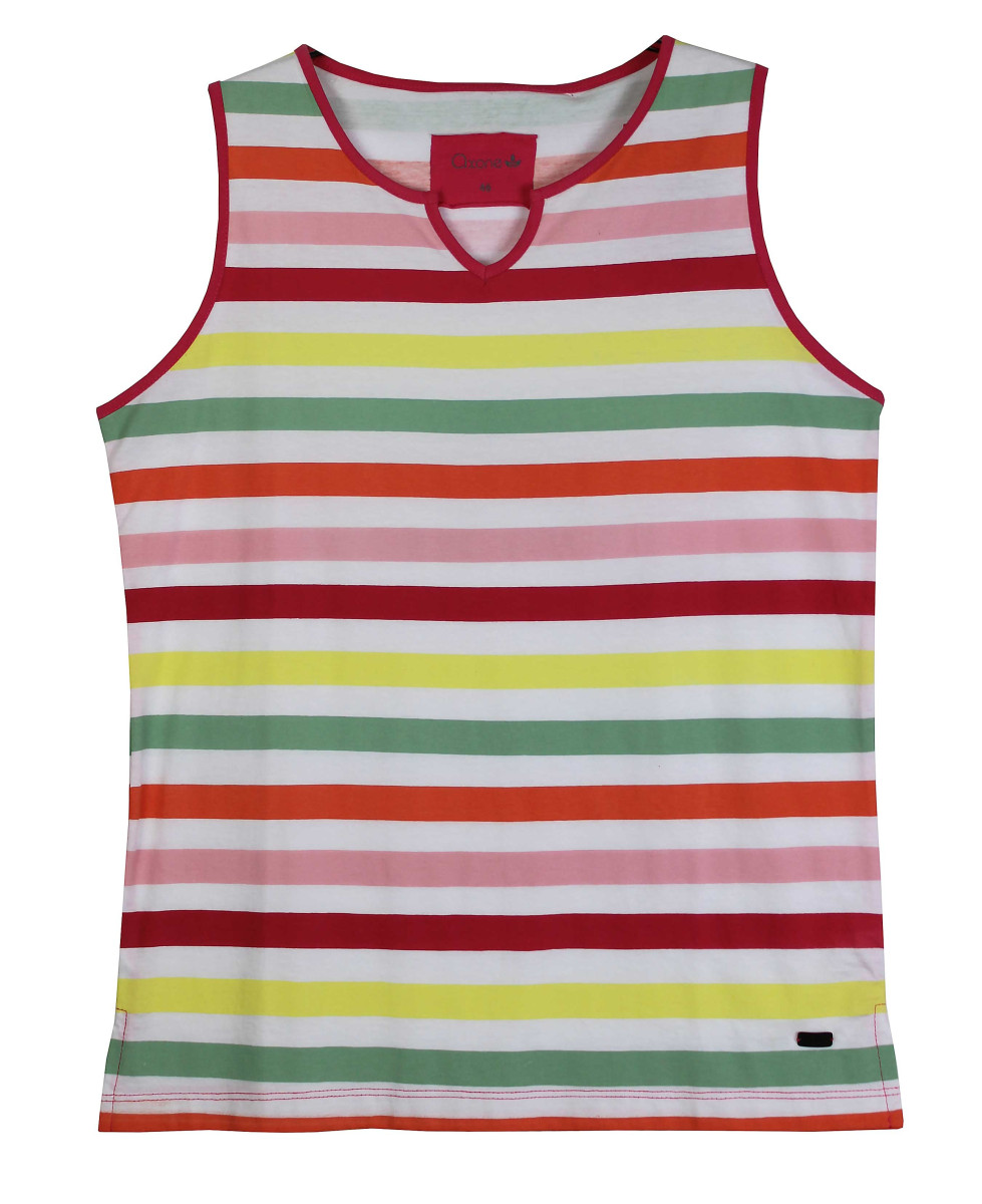 Débardeur femme multicolore coton – Rayures et col fantaisie