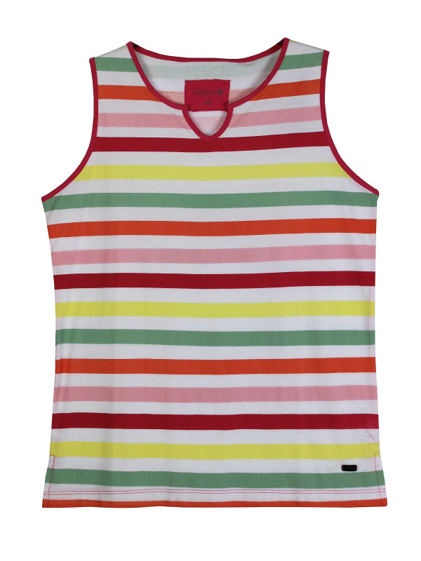 Débardeur femme multicolore coton – Rayures et col fantaisie
