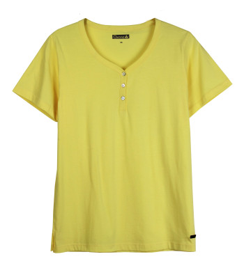 T-shirt col à bouton AXONE EFIRA2J jaune en coton femme