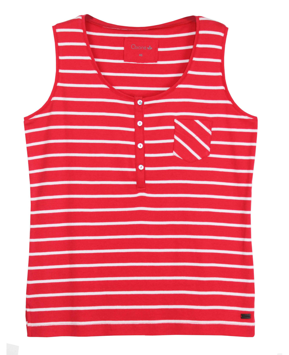 Débardeur femme coton – Boutons nacre, poche poitrine, col