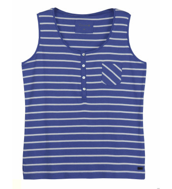 Débardeur blanc/marine femme coton – Boutons nacre, poche chic