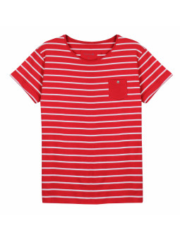 Tee-shirt blanc/rouge ENCENS1R poche poitrine boutons nacre