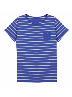 Tee-shirt blanc/marine ENCENS3I poche poitrine boutons nacre