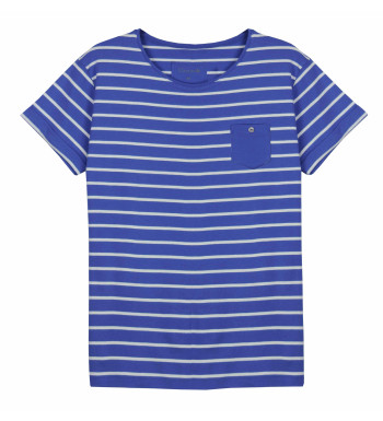 Tee-shirt blanc/marine ENCENS3I poche poitrine boutons nacre