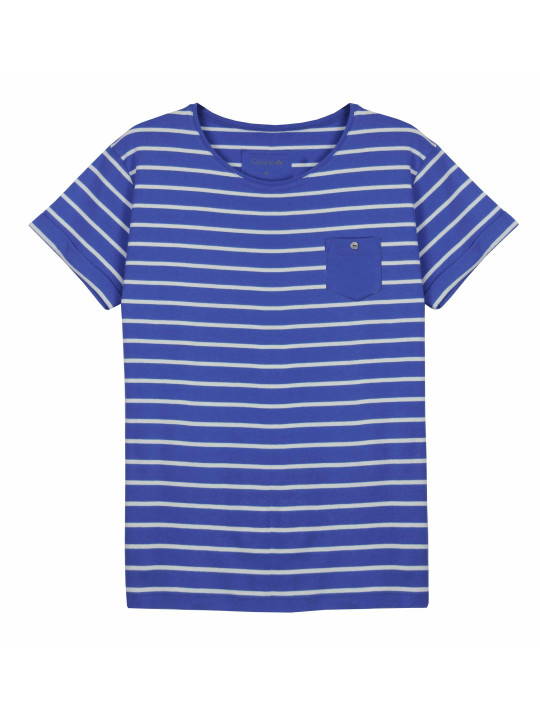 Tee-shirt blanc/marine ENCENS3I poche poitrine boutons nacre