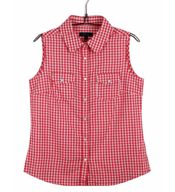 Chemisier vichy rose sans manches MAYFLOWER ENJEU1R coton