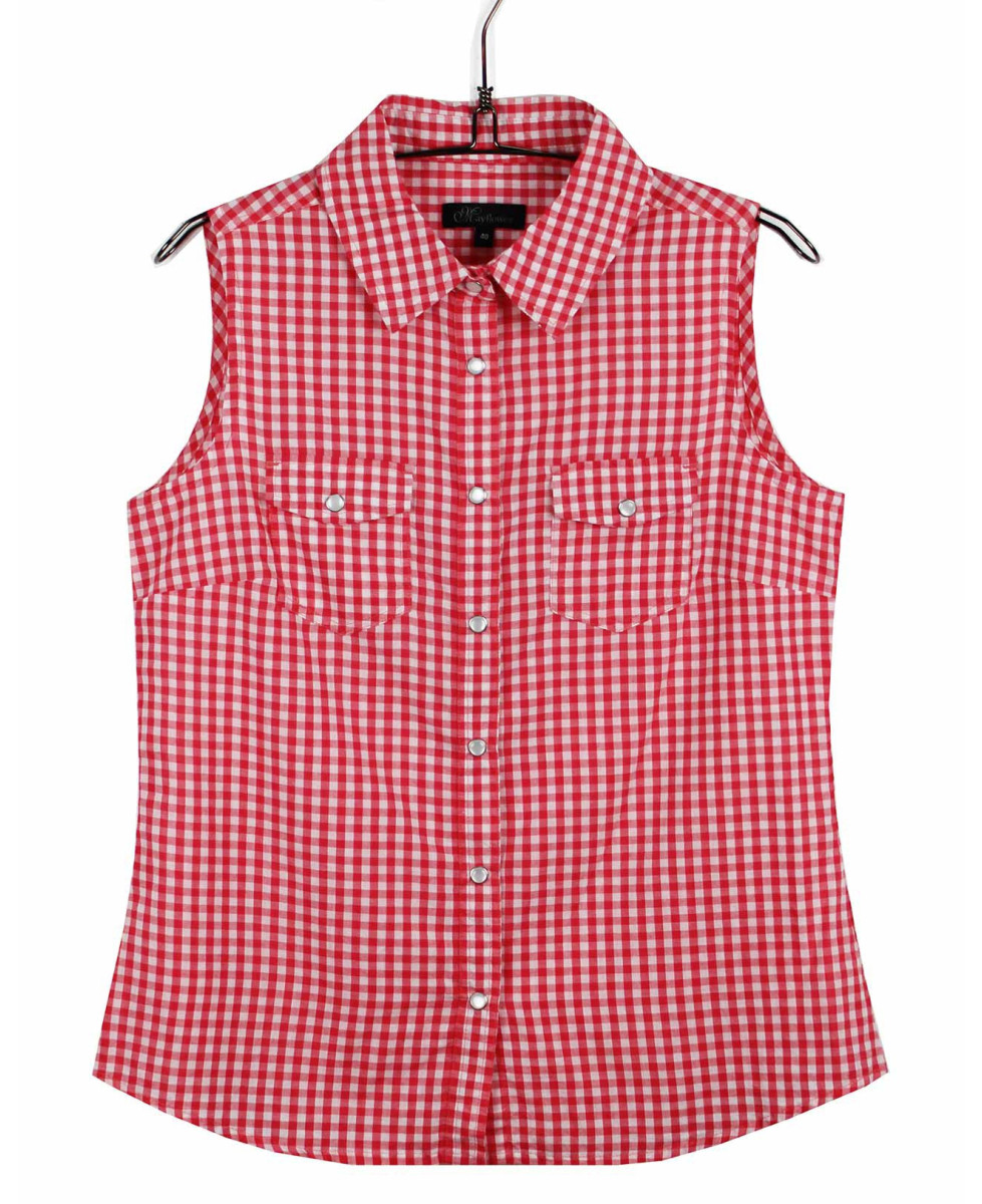 Chemisier vichy rose sans manches MAYFLOWER ENJEU1R coton