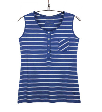 Débardeur femme rayé bleu coton – Poche et détails boutons