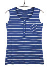 Débardeur femme rayé bleu coton – Poche et détails boutons