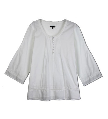 Chemisier coton blanc femme – Col tunisien, détail dentelle chic