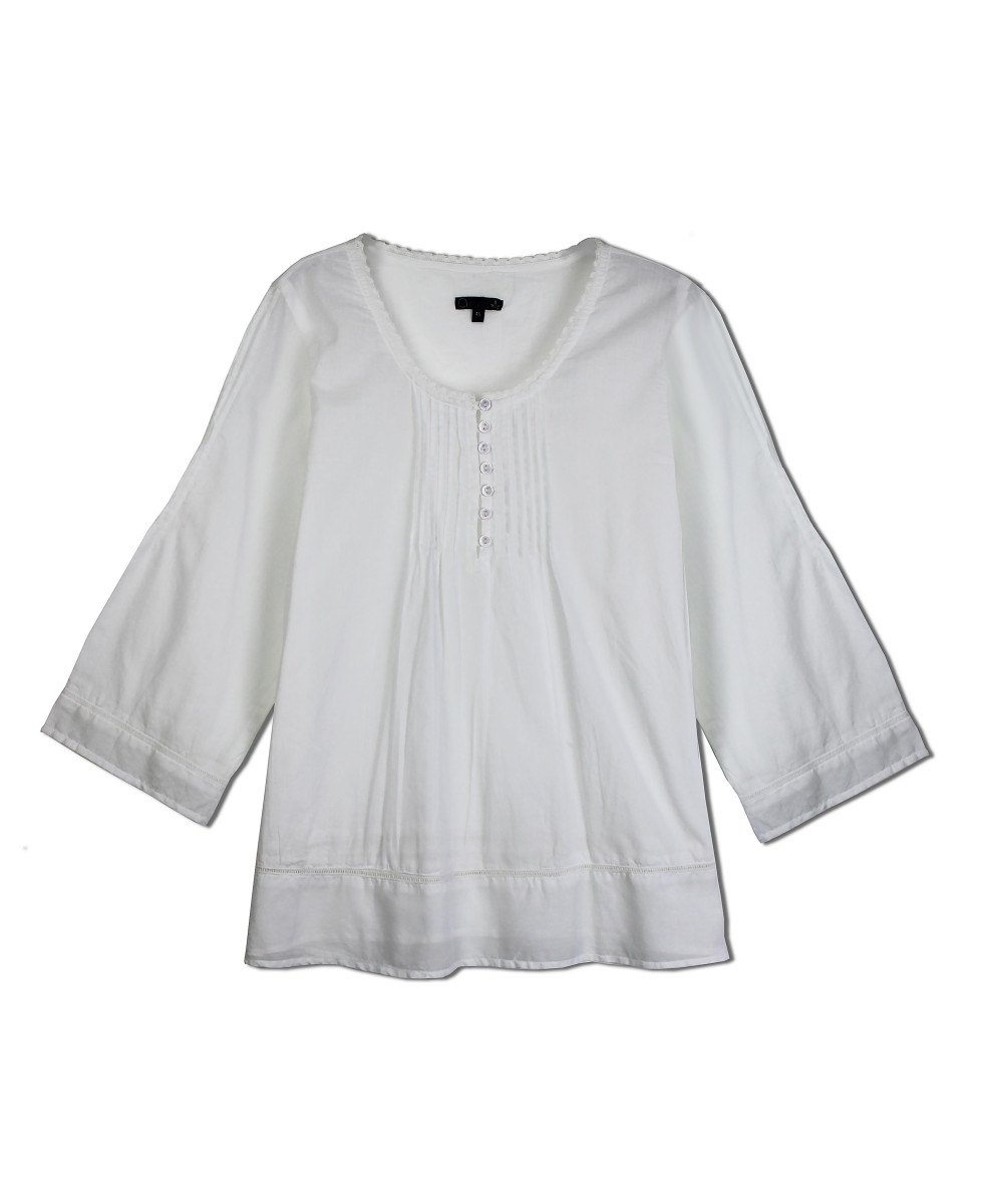 Chemisier coton blanc femme – Col tunisien, détail dentelle chic