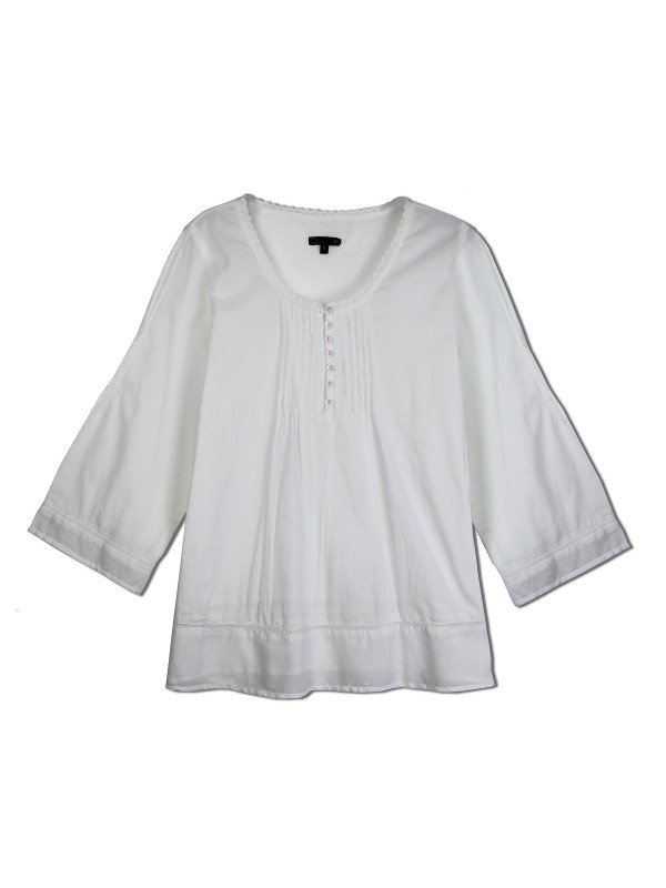 Chemisier coton blanc femme – Col tunisien, détail dentelle chic