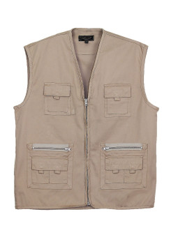 Gilet multipoches homme beige coton CHALLENGER GALET1