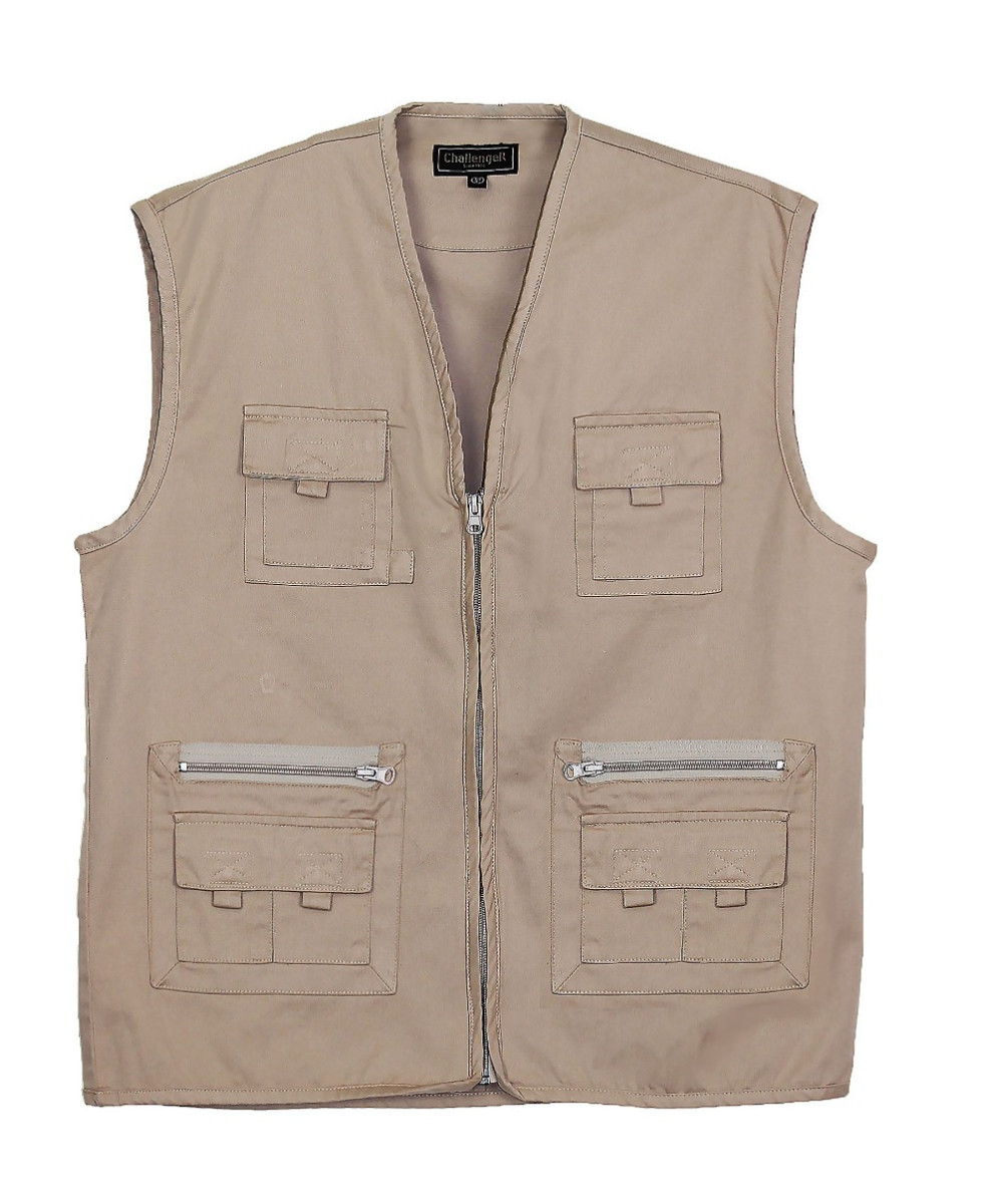 Gilet multipoches homme beige coton CHALLENGER GALET1