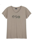 Tee-shirt beige GINNA1 col V sérigraphie coton femme