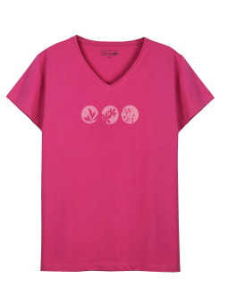 Tee-shirt rose GINNA2 col V sérigraphie coton femme