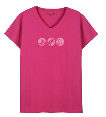 Tee-shirt rose GINNA2 col V sérigraphie coton femme