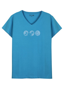 Tee-shirt bleu GINNA3 col V sérigraphie coton femme