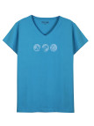 Tee-shirt bleu GINNA3 col V sérigraphie coton femme