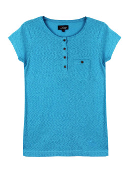 Tee-shirt bleu GODIVA1 col boutonné boutons coconut femme