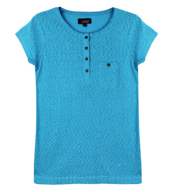 Tee-shirt bleu GODIVA1 col boutonné boutons coconut femme