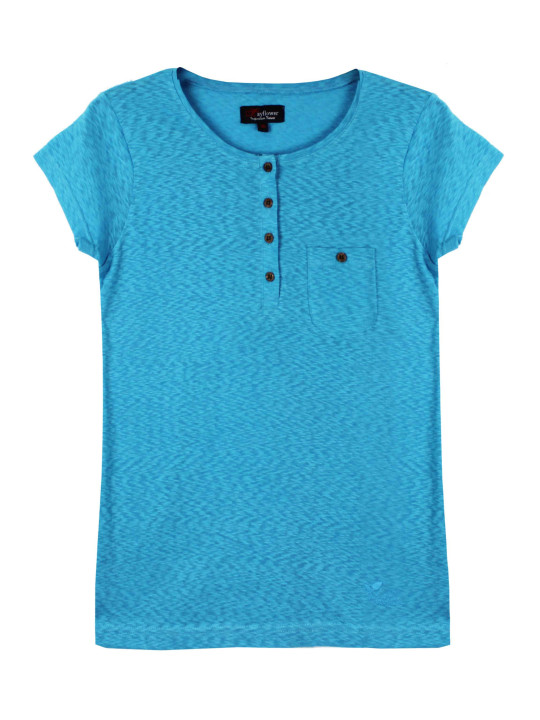Tee-shirt bleu GODIVA1 col boutonné boutons coconut femme