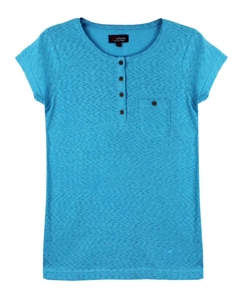 Tee-shirt bleu GODIVA1 col boutonné boutons coconut femme