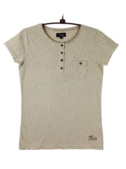 Tee-shirt beige GODIVA2 col boutonné boutons coconut femme