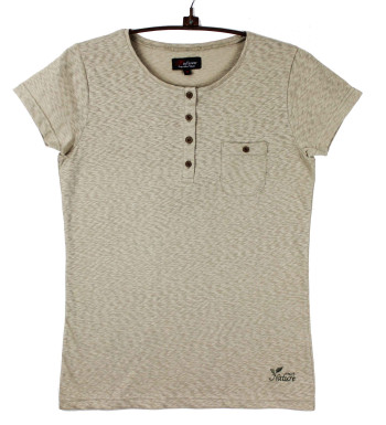 Tee-shirt beige GODIVA2 col boutonné boutons coconut femme