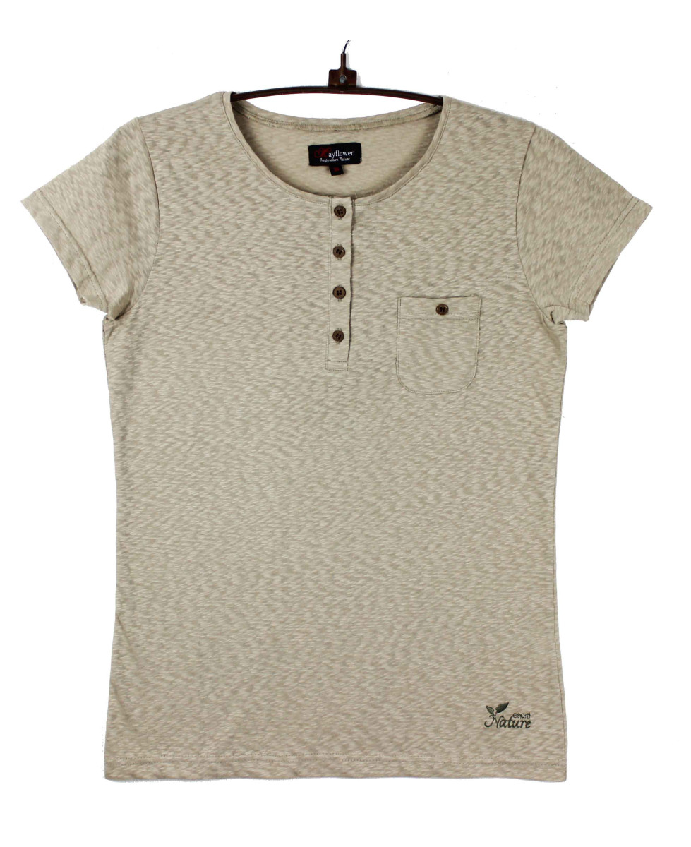 Tee-shirt beige GODIVA2 col boutonné boutons coconut femme