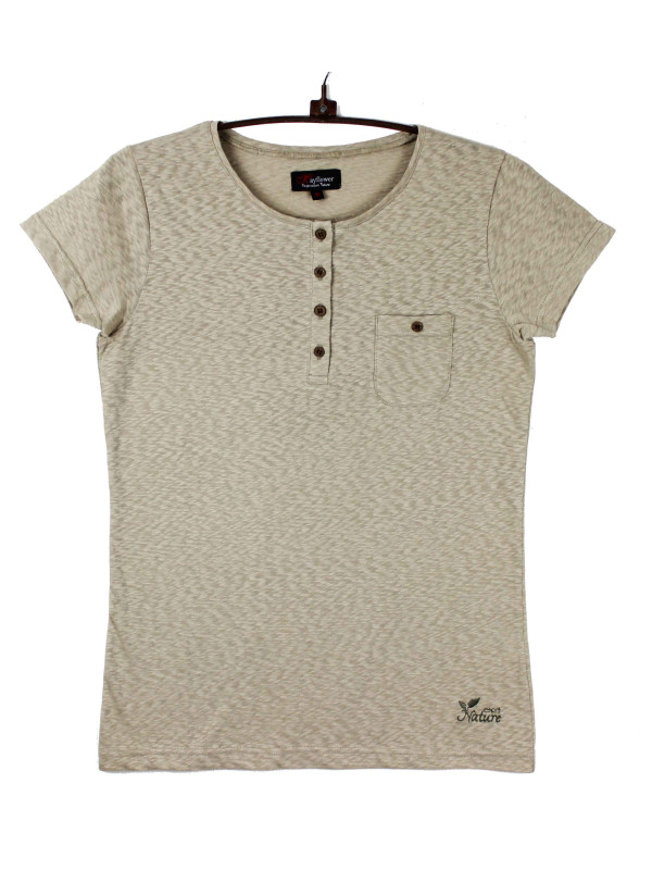 Tee-shirt beige GODIVA2 col boutonné boutons coconut femme