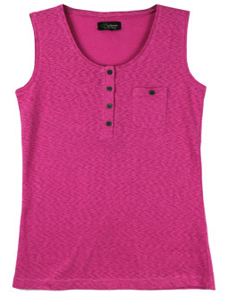 Débardeur rose coton femme – Patte boutonnée, boutons coconut