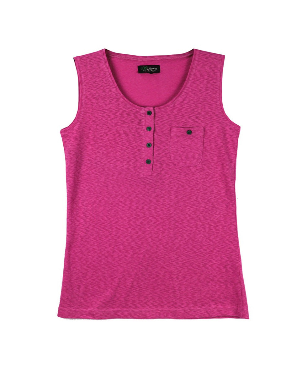 Débardeur rose coton femme – Patte boutonnée, boutons coconut