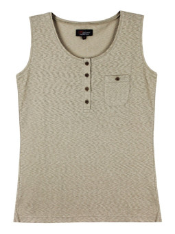 Débardeur beige coton femme – Boutons coconut et poche