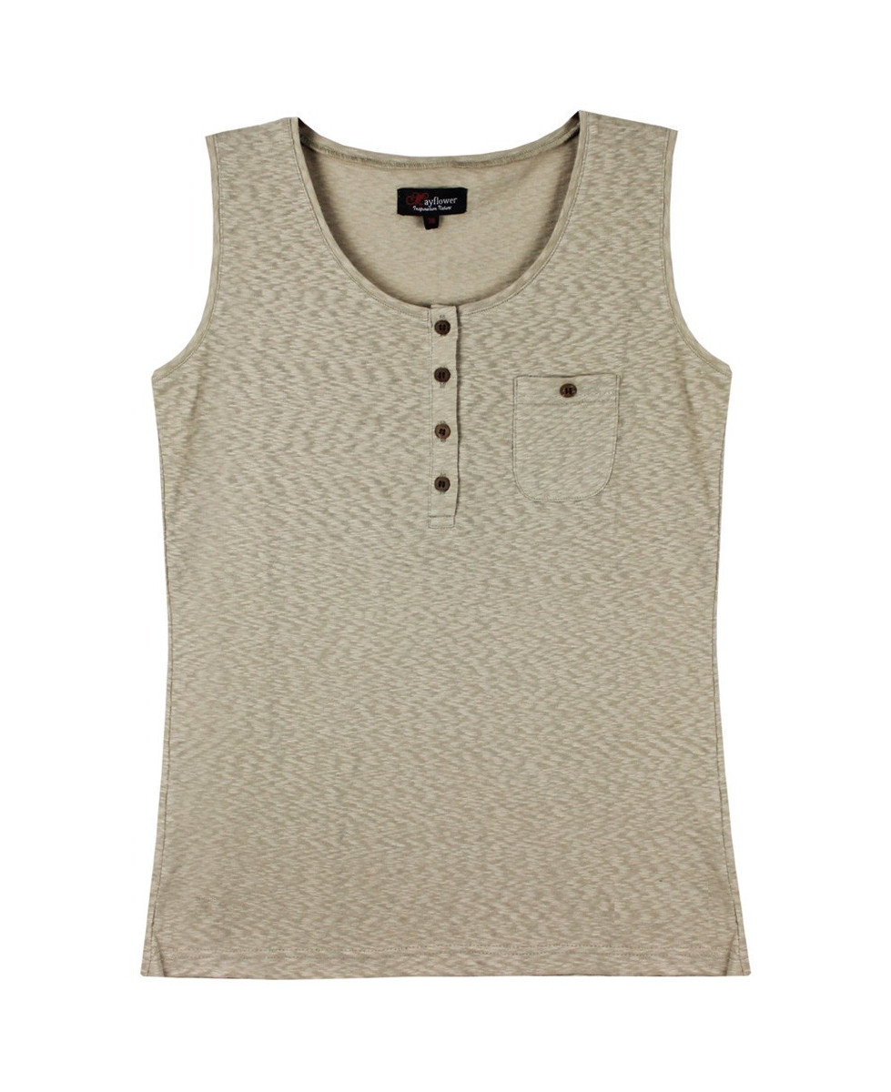 Débardeur beige coton femme – Boutons coconut et poche