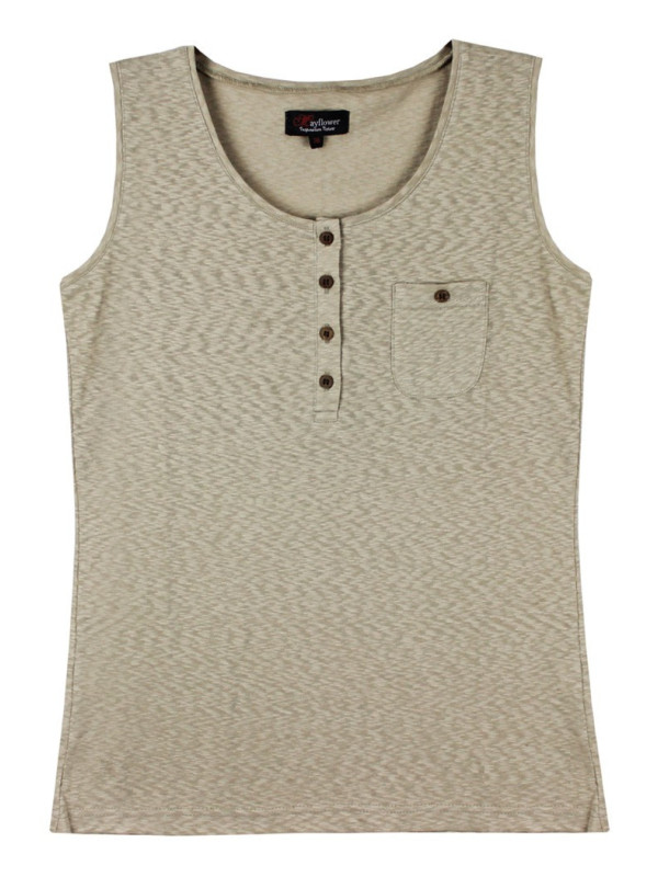 Débardeur beige coton femme – Boutons coconut et poche