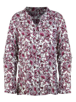 Chemisier imprimé rose/noir femme – Viscose, col rond, boutons