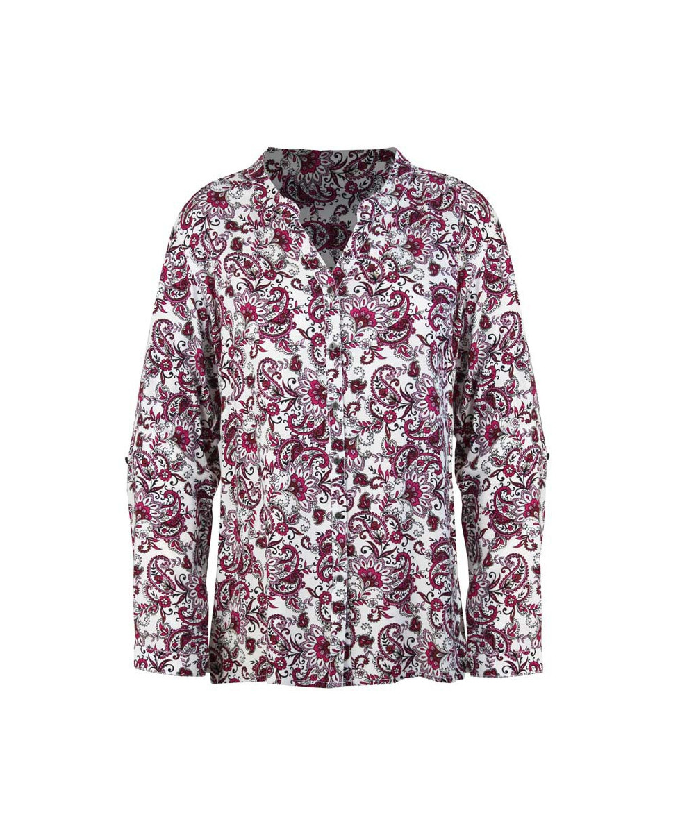 Chemisier imprimé rose/noir femme – Viscose, col rond, boutons